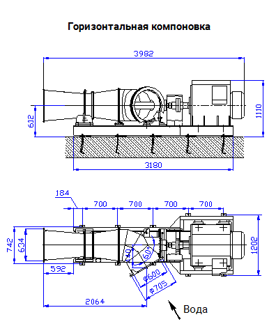 Схема горизонтальной компоновки Микро-ГЭС-50Пр
